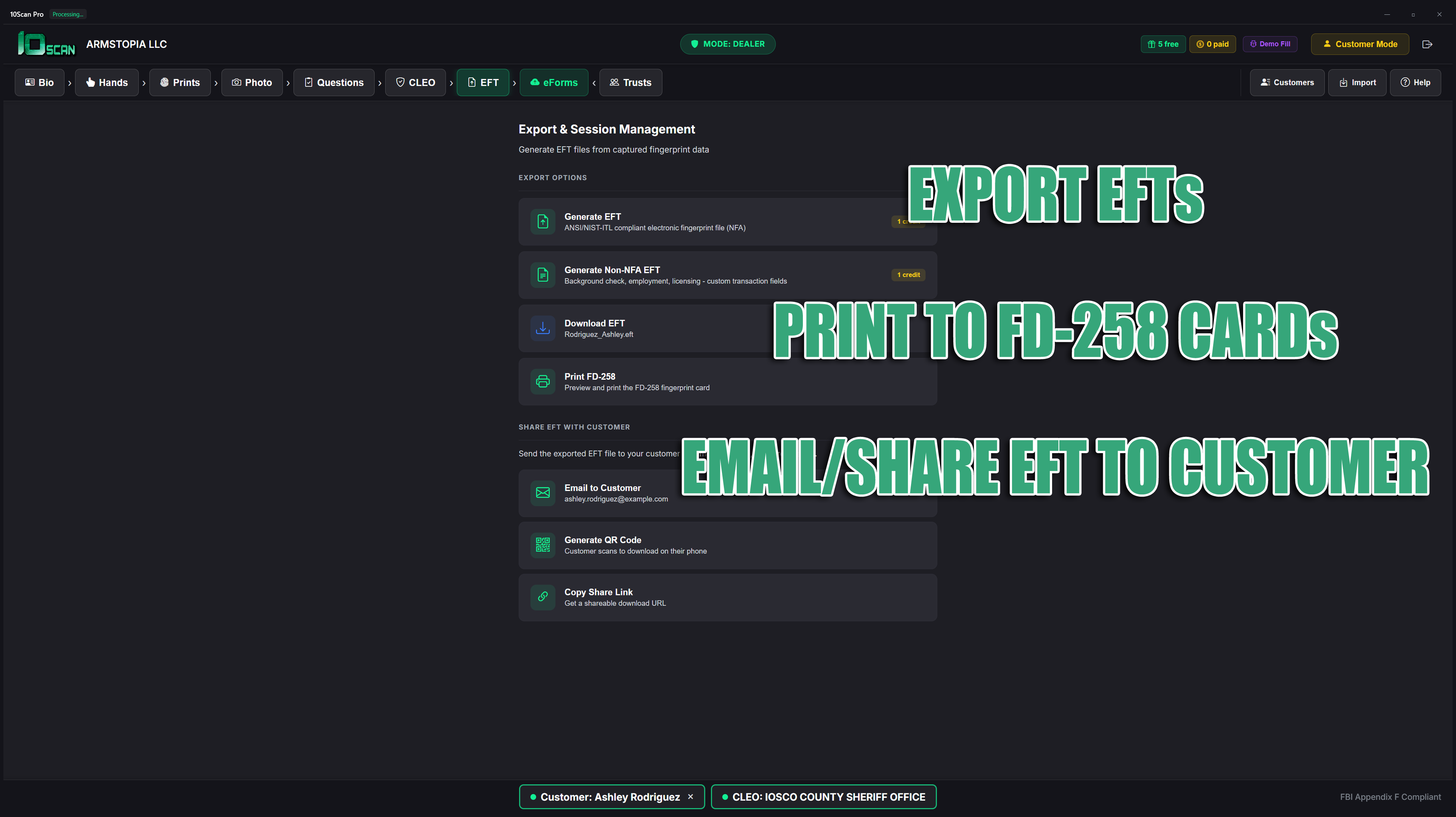 10Scan NFA EFT generation and FD-258 fingerprint card printing