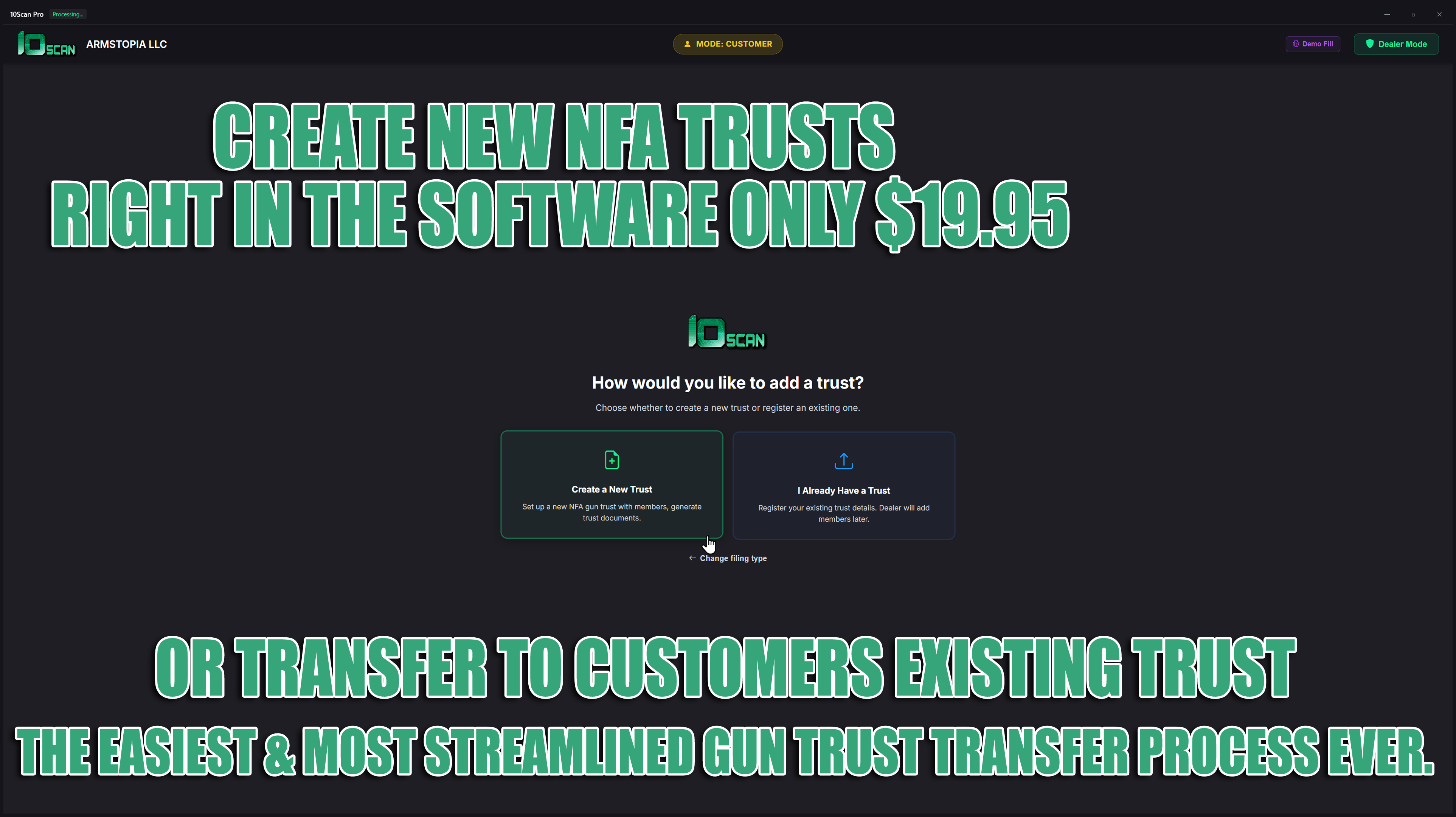 10Scan NFA gun trust generation powered by National Gun Trusts